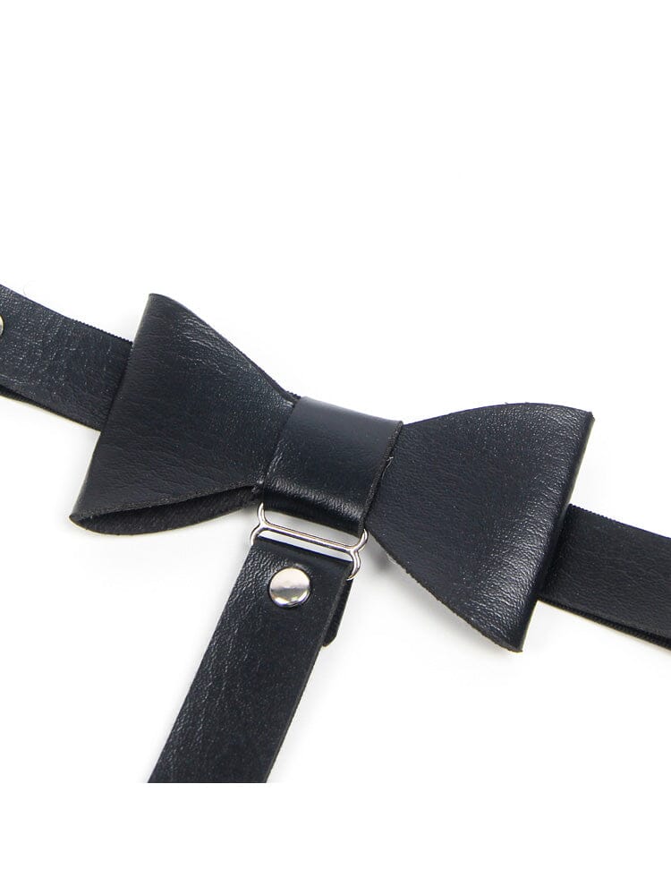 Bow Faux Adjustable Studded Punk Leg Rings Garter Clips - Black OS - Image 3