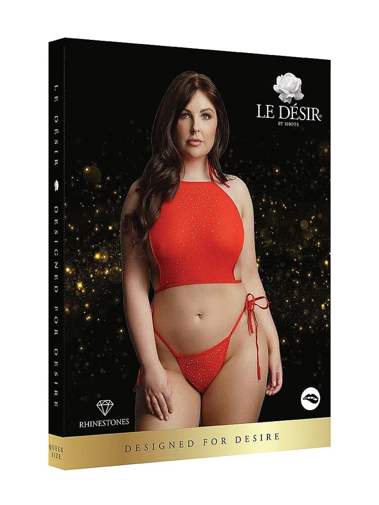 Festive Rhinestone Red Crop Top and Thongs Set O/S - Image 2