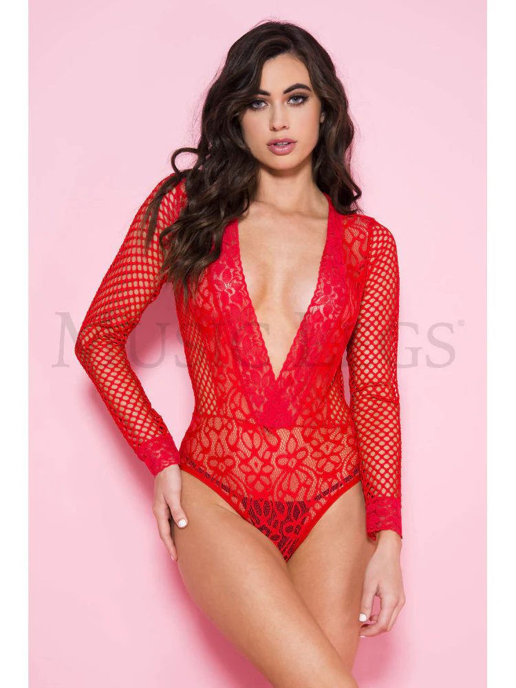 Fishnet and Flower Lace Teddy - Image 2