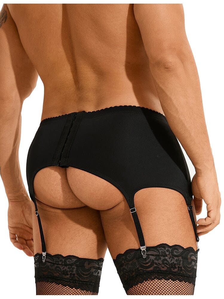 Men's Garter Panty With Lace Straps - Black L - Image 3