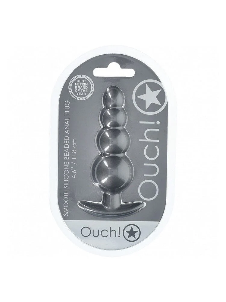 OUCH! Beaded Metallic Gun Metal Silicone Anal Plug - Image 2