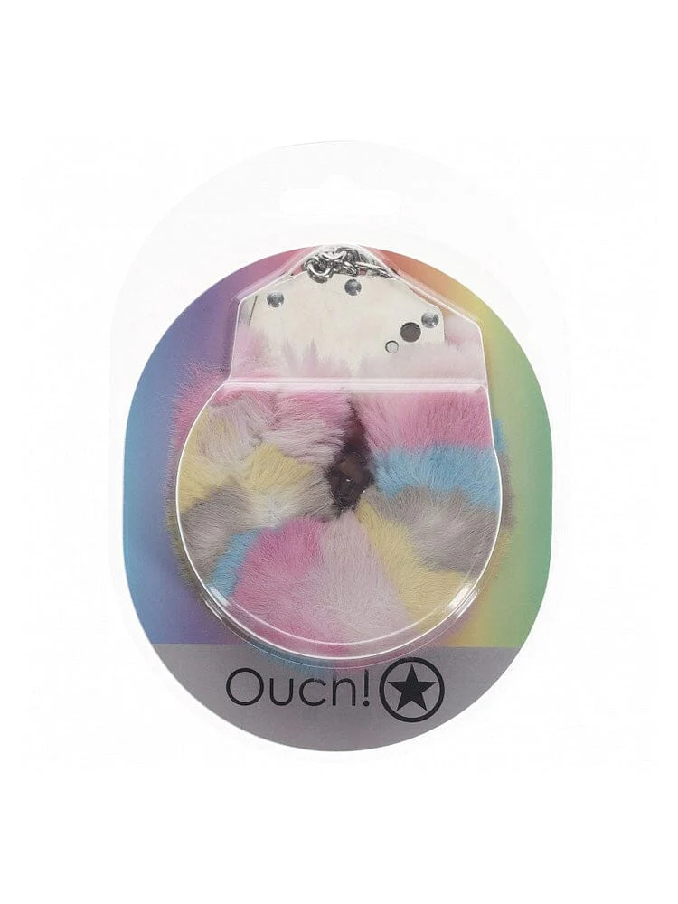 OUCH! Heavy-Duty Fluffy Multicolour 2 Bondage Handcuffs - Image 2
