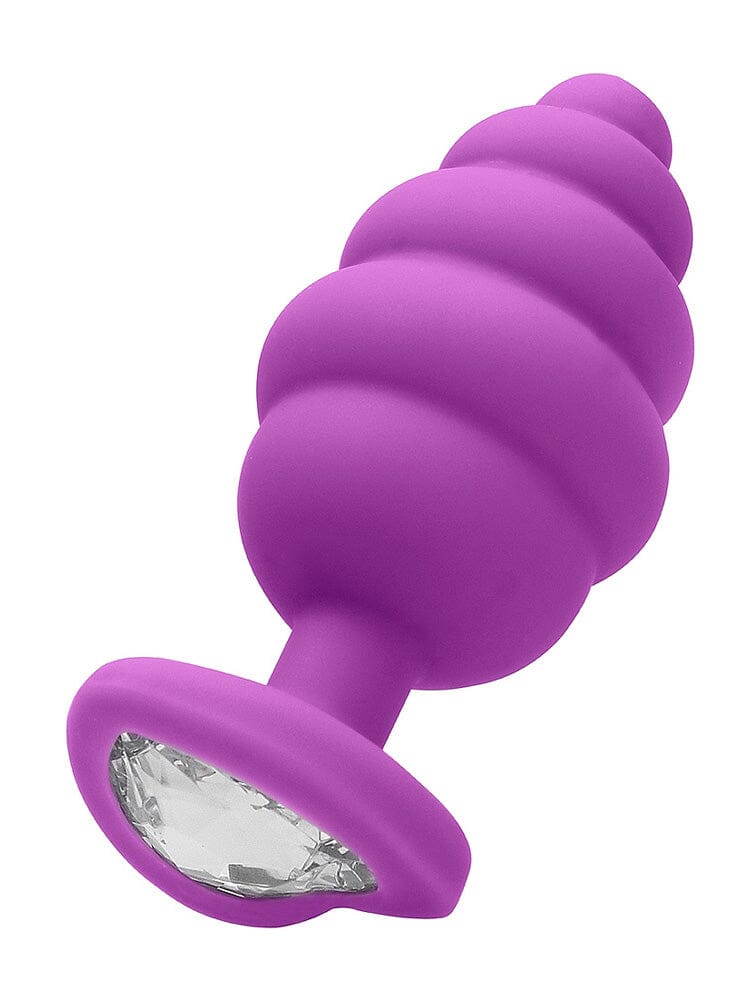 OUCH! X-Large Ribbed Purple Diamond Heart Jewel Butt Plug