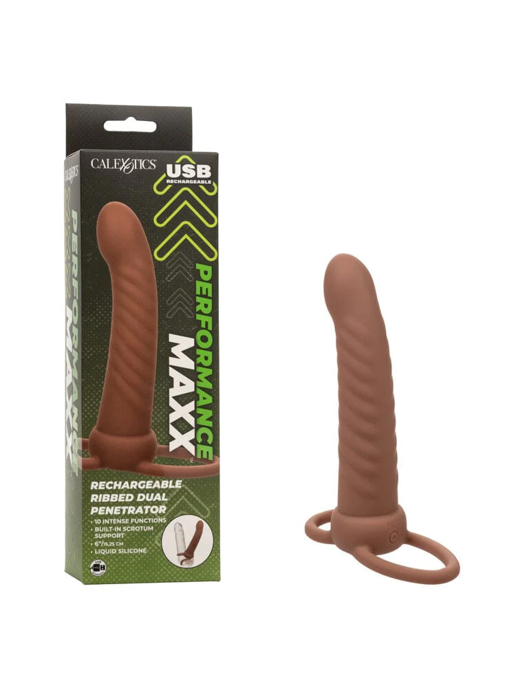 Performance Maxx Rechargeable Ribbed Dual Penetrator - Brown - Image 2