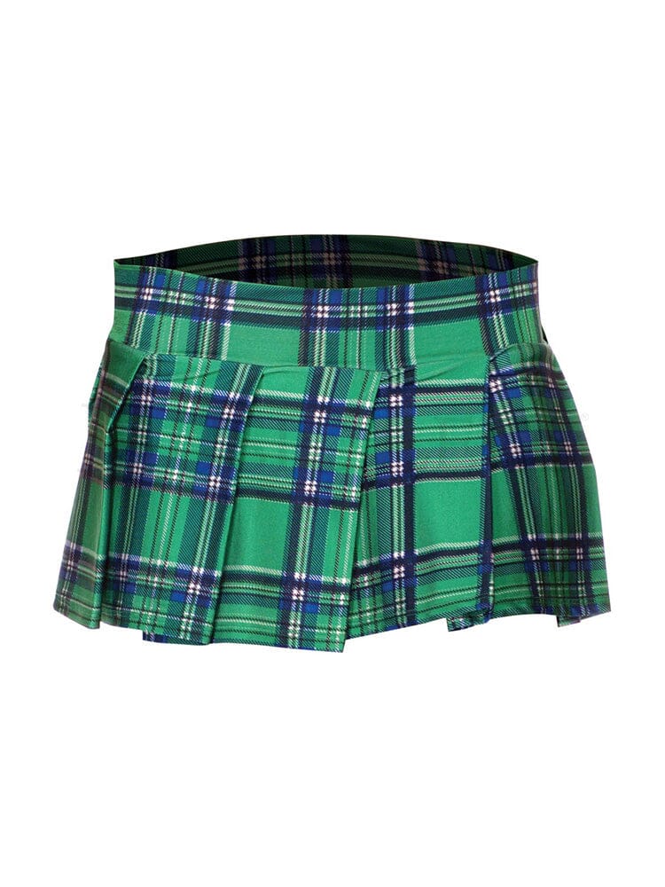 Plaid Pleated Skirt ML Green
