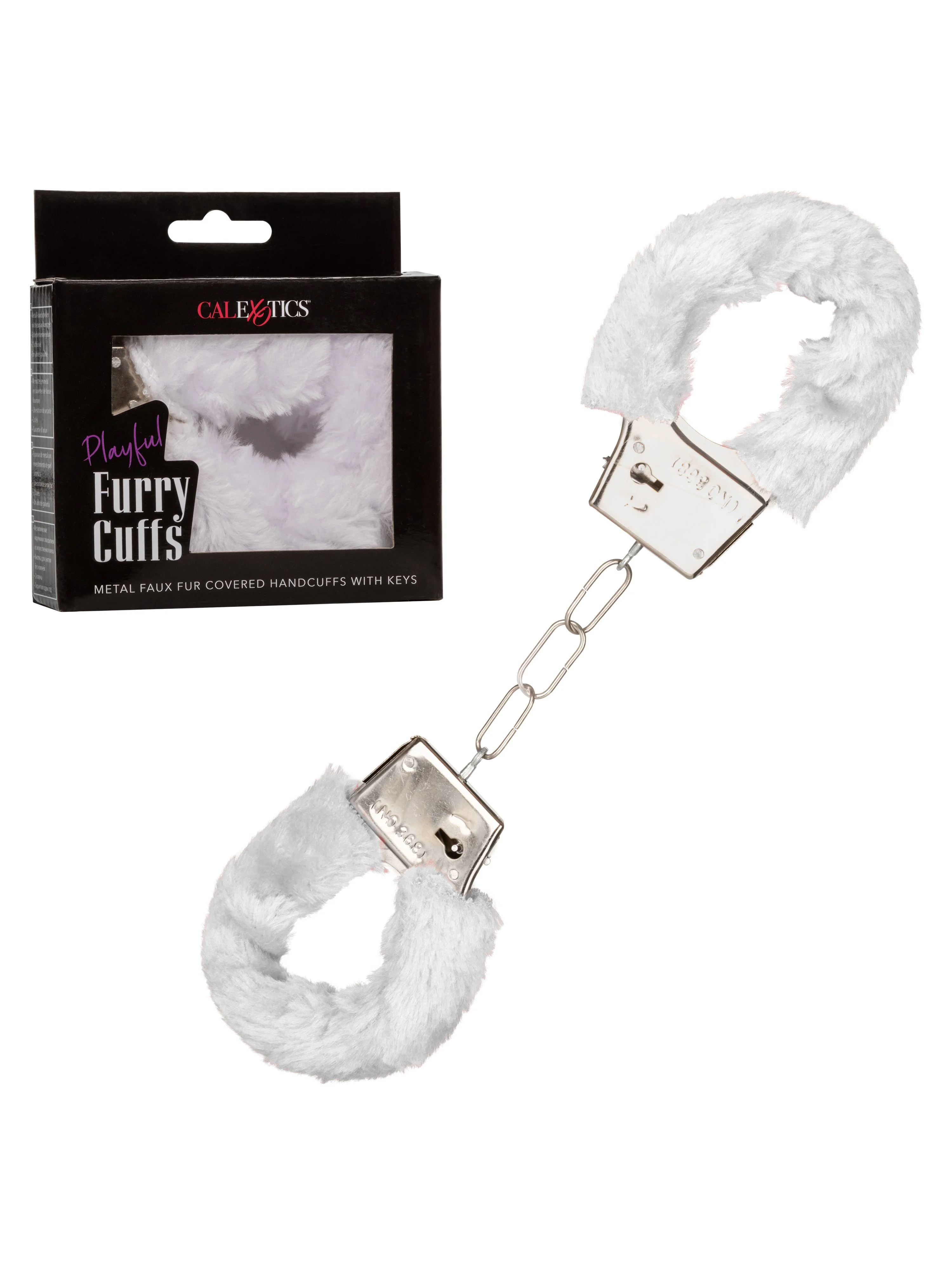 Playful Metal Faux Fur Covered Hand Cuffs - Image 12
