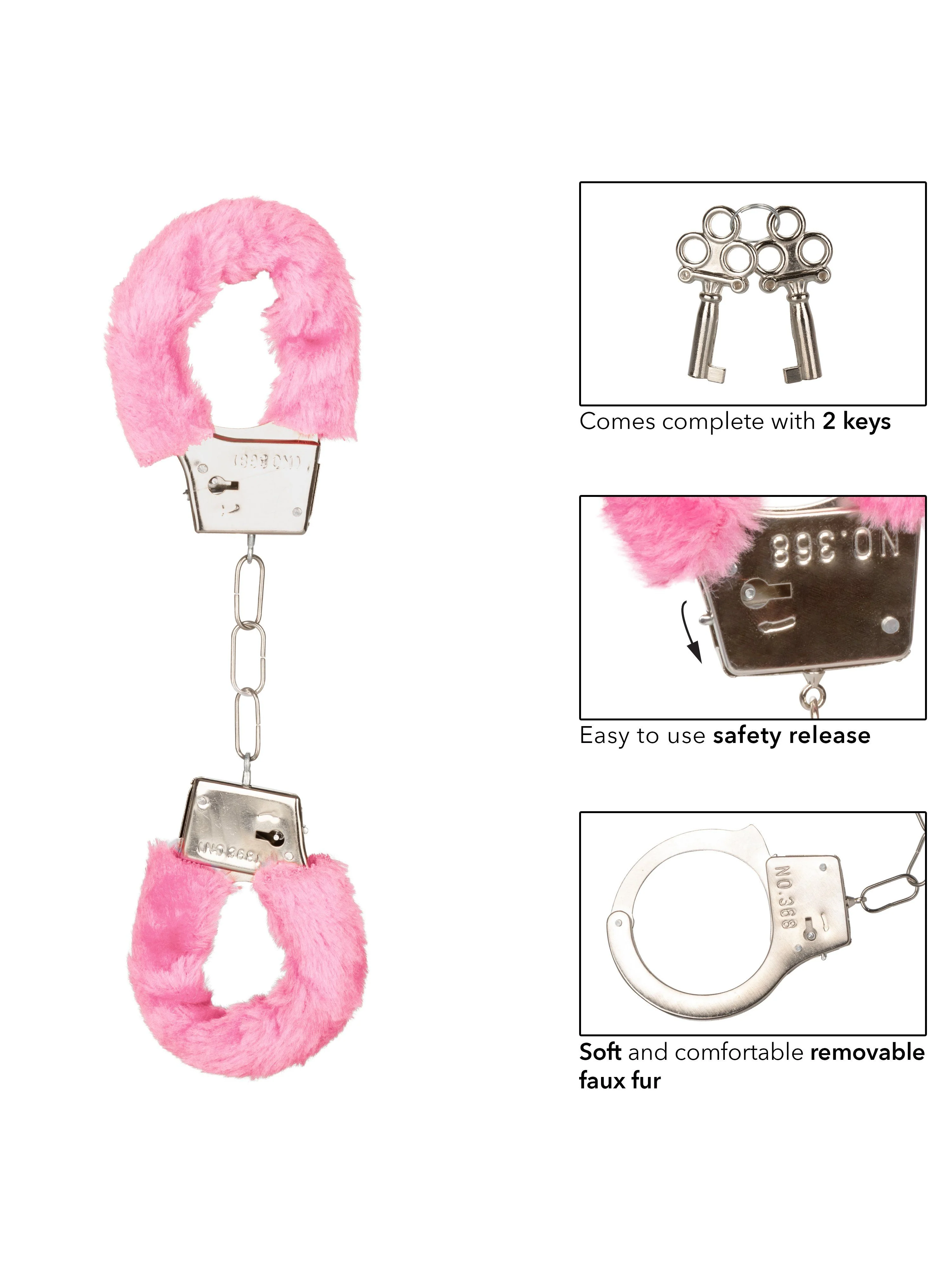 Playful Metal Faux Fur Covered Hand Cuffs - Image 2