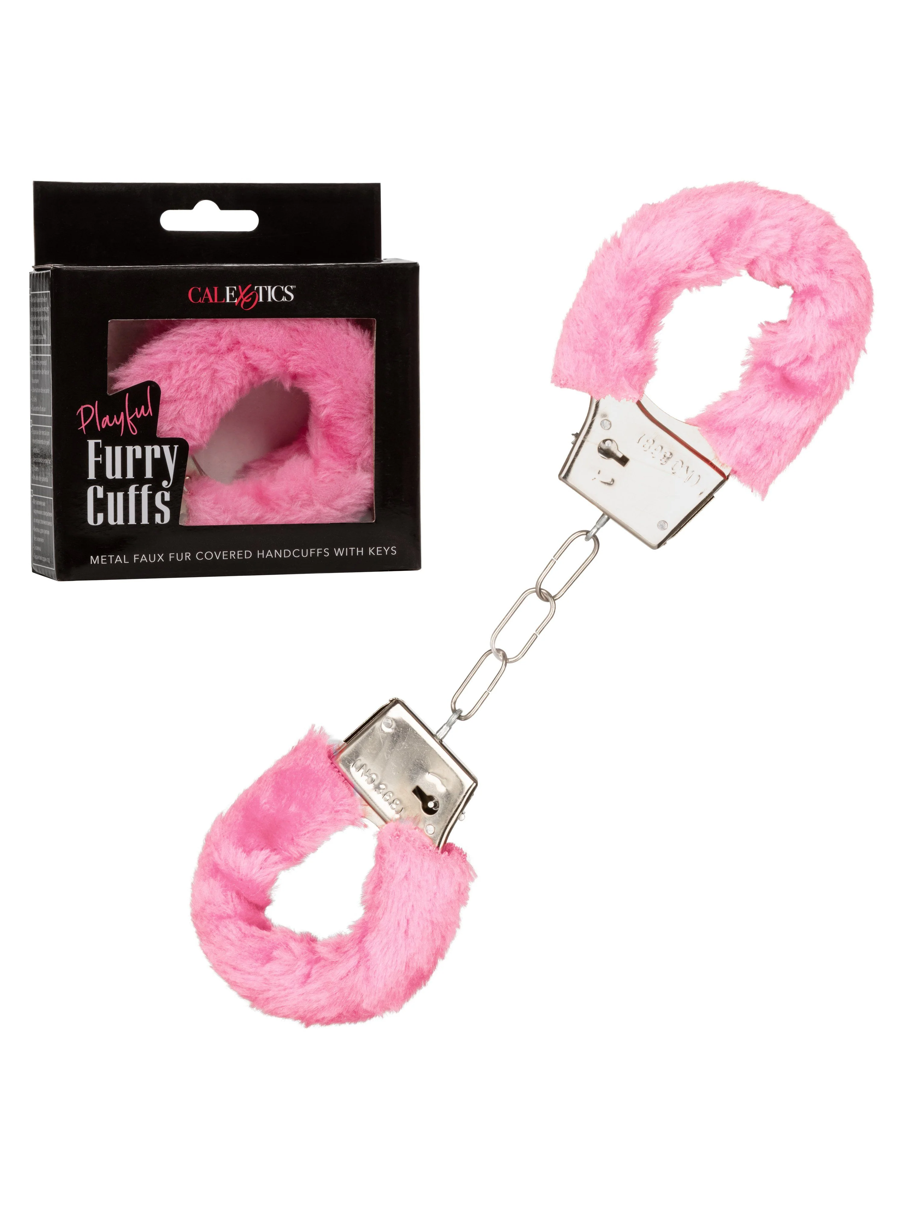 Playful Metal Faux Fur Covered Hand Cuffs - Image 3