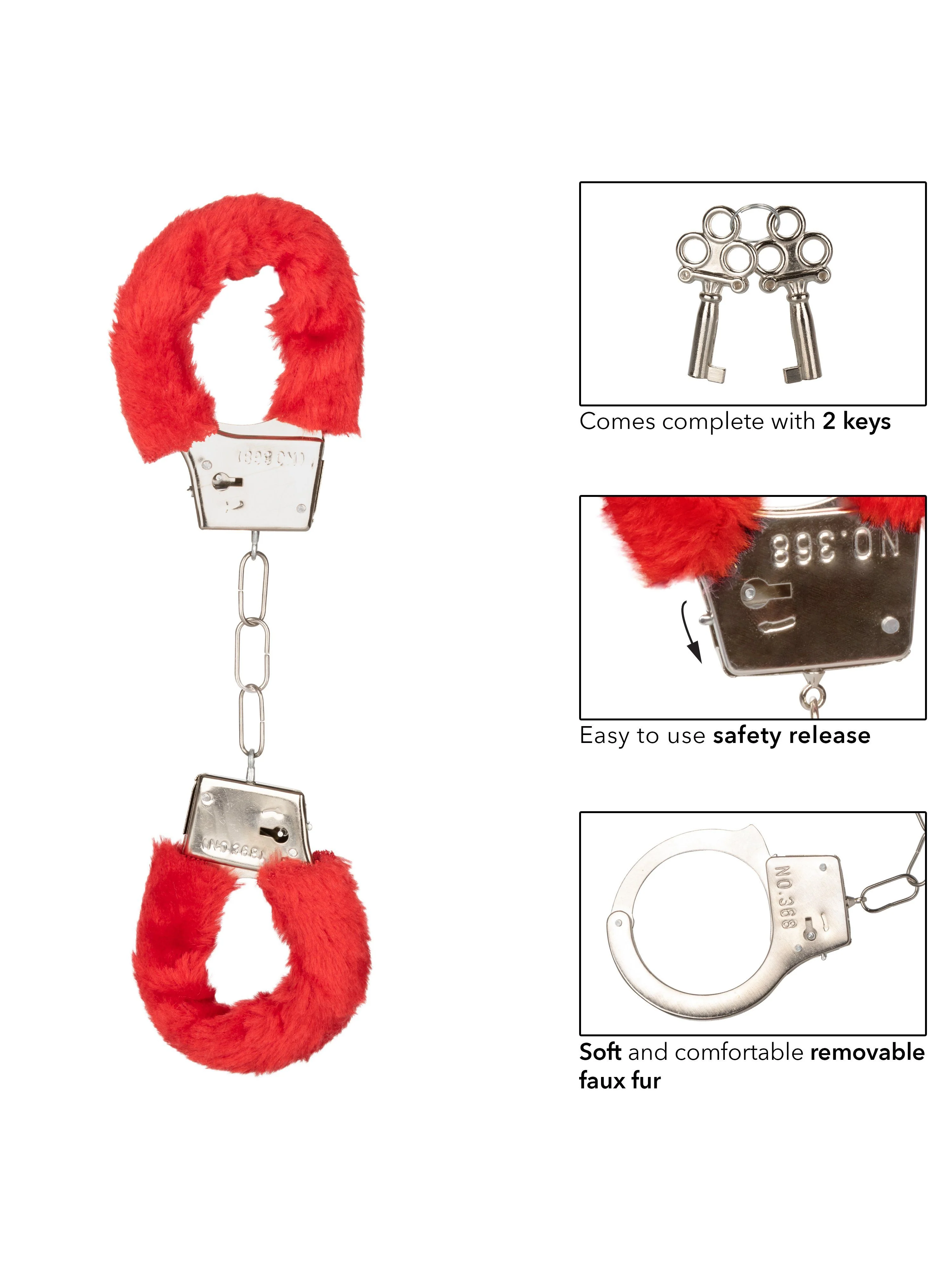 Playful Metal Faux Fur Covered Hand Cuffs - Image 5