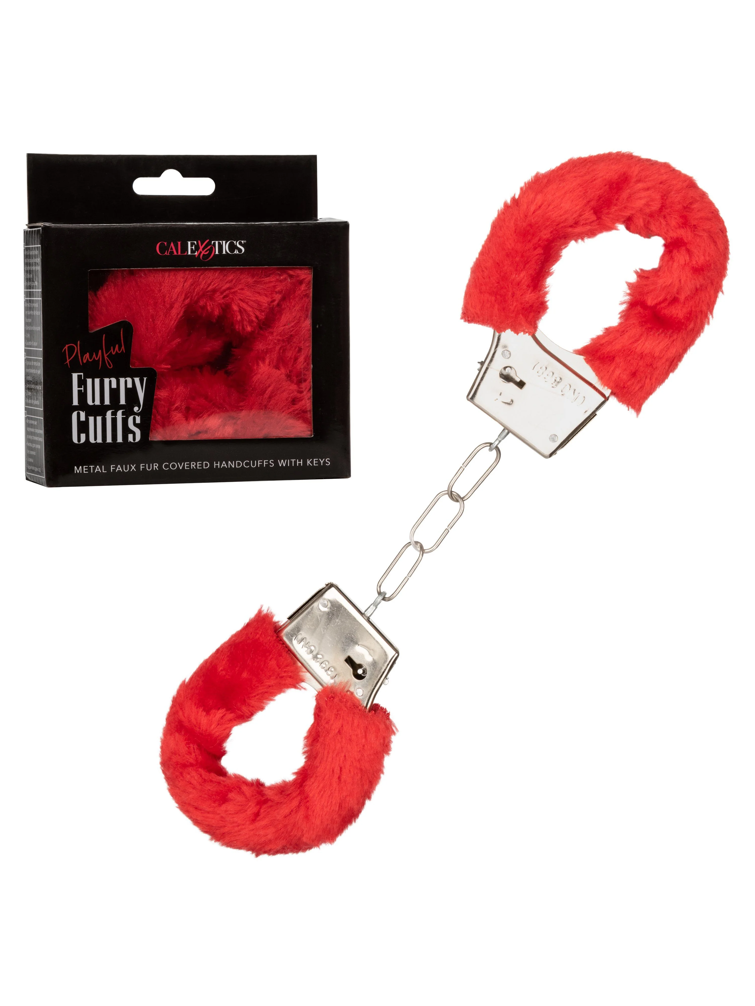 Playful Metal Faux Fur Covered Hand Cuffs - Image 6