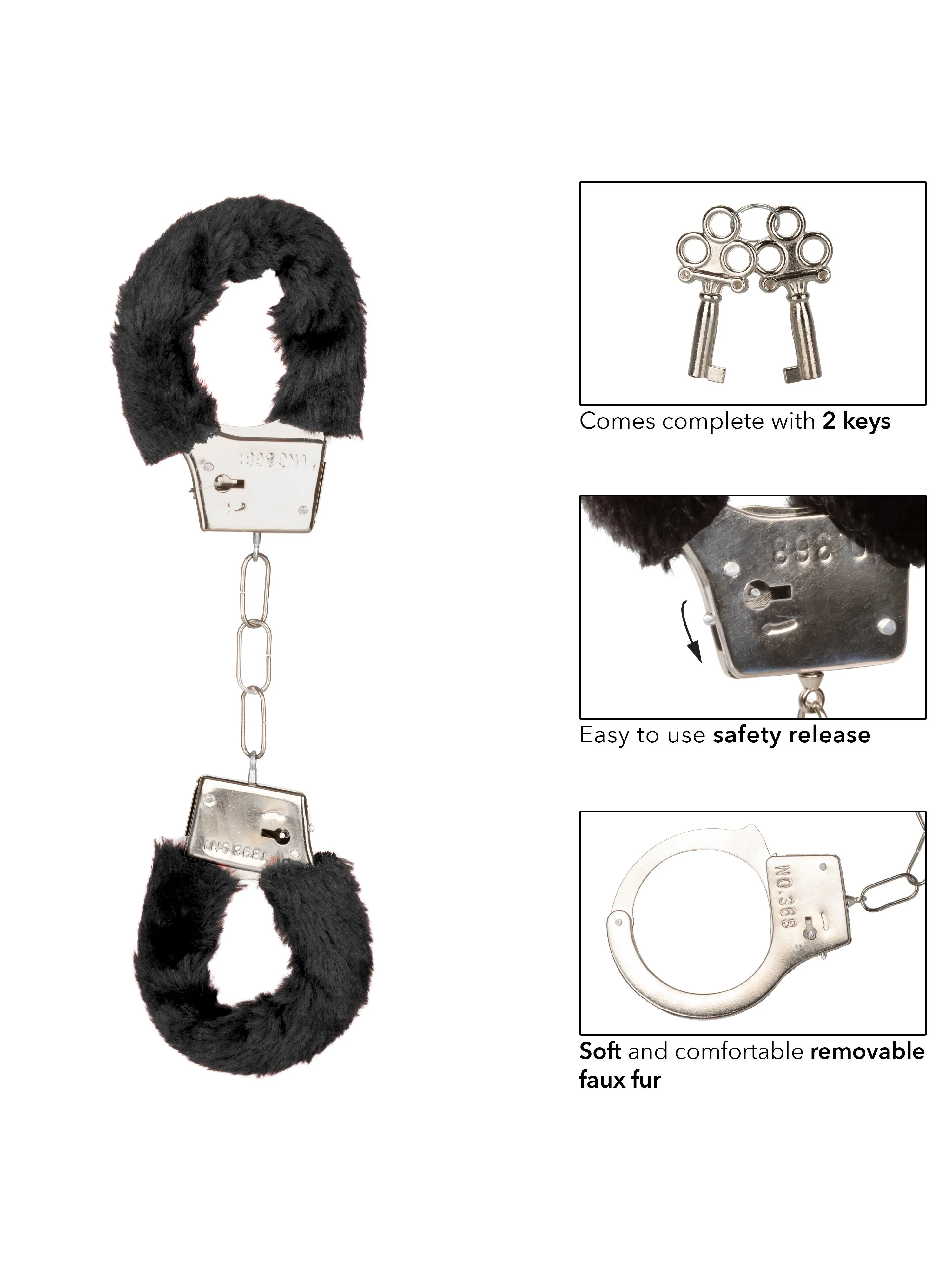 Playful Metal Faux Fur Covered Hand Cuffs - Image 8