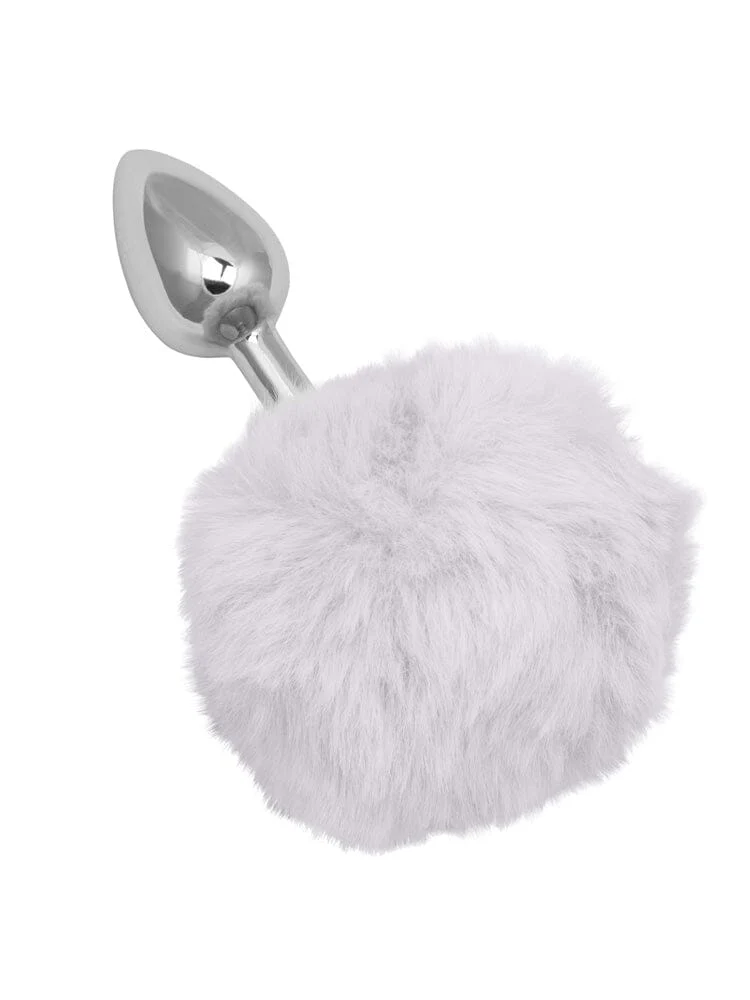 Running Wild Fluffy White Bunny Tail Metal Butt Plug