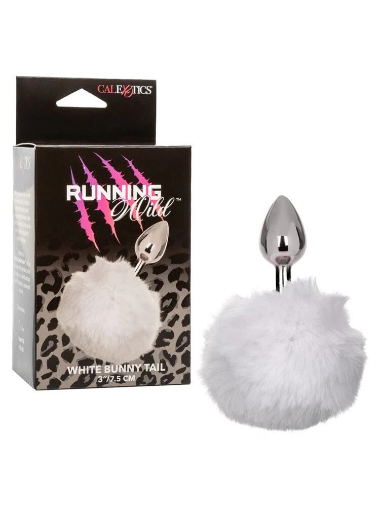 Running Wild Fluffy White Bunny Tail Metal Butt Plug - Image 2