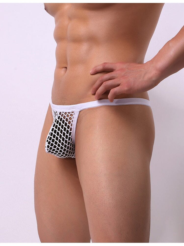 Sexy Fishnet Men's Thong - White XL/2XL - Image 2