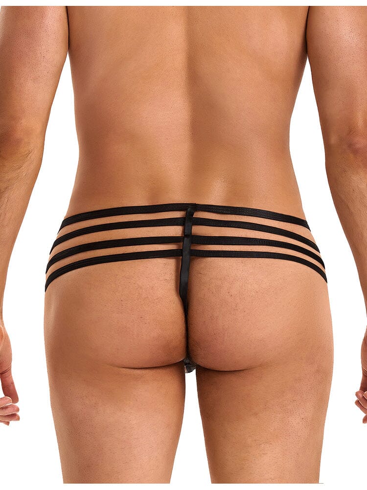 Sexy Leather Adjustable Elastic Bands Men's Thong - Black S/M - Image 3