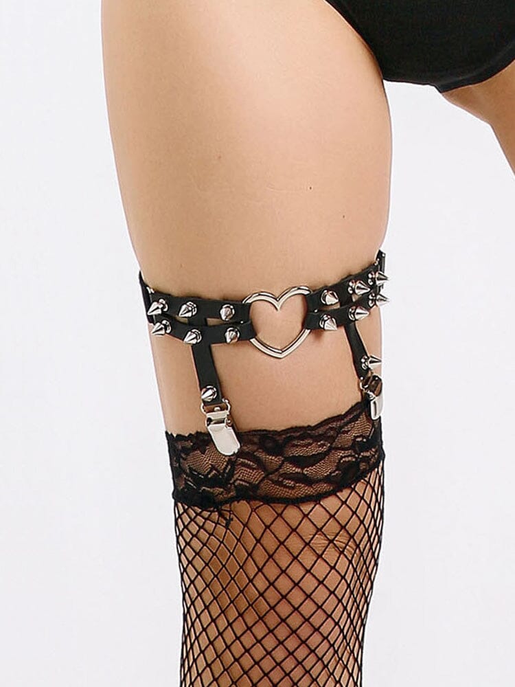 Stud Punk Leg Loop Adjustable Heart Garter Clip - Image 4